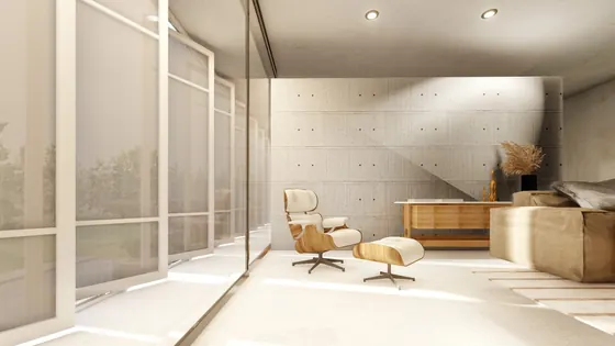 Sala com brises pivotantes