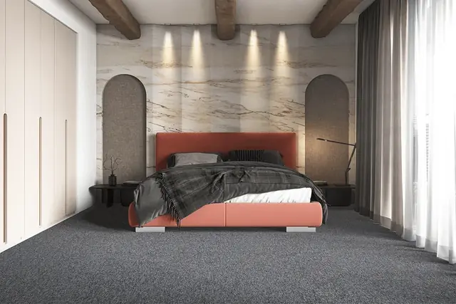 Quarto moderno com carpete cinza