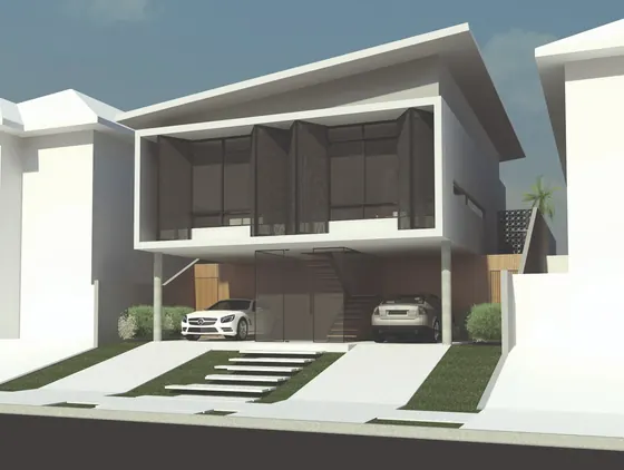Casa com brises têxteis fechados