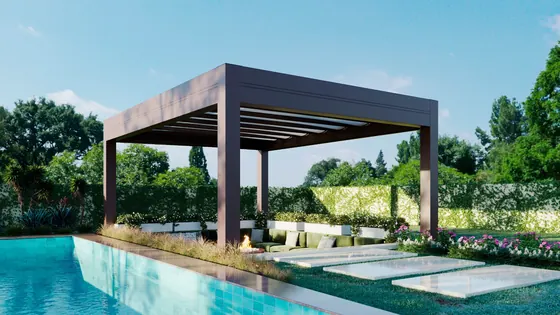 Gazebo de alumínio na beira da piscina