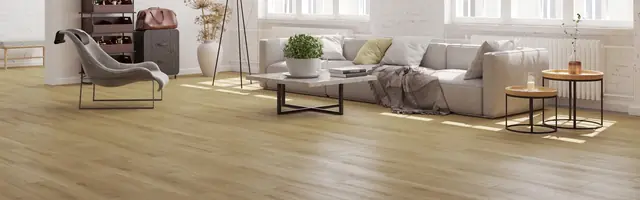 Suíte com piso vinílico em espinha de peixe