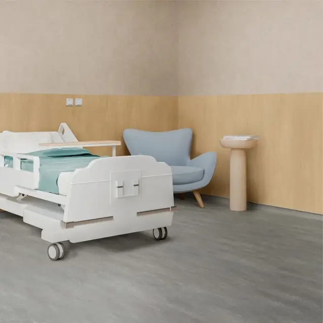 Quarto hospitalar com piso vinílico