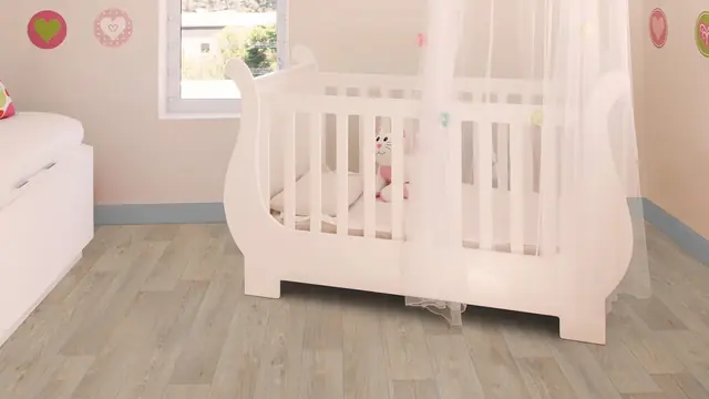 Quarto de bebê com piso vinílico em manta